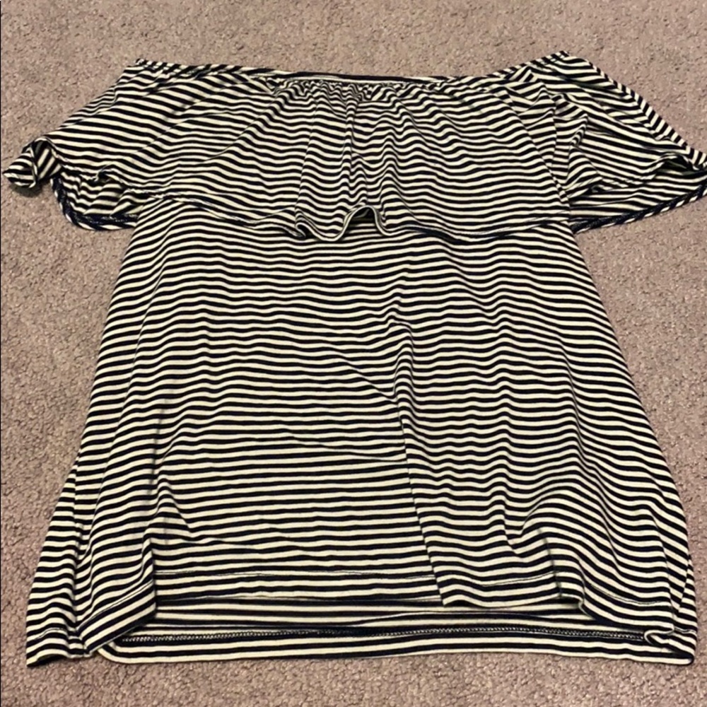 Navy and White Striped Off the Shoulder Top
